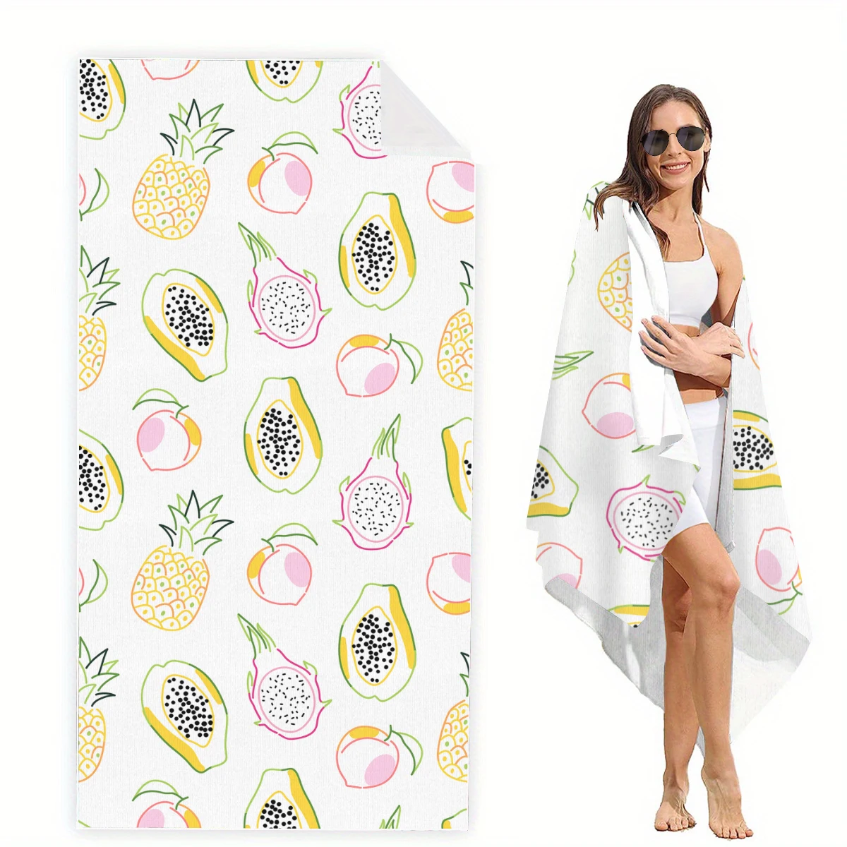 Large Quick-Dry Beach Towel Fruit Print Beach Blanket Suitable for Travel Swimming Polyester Rectangular Beach Swimming Travel
