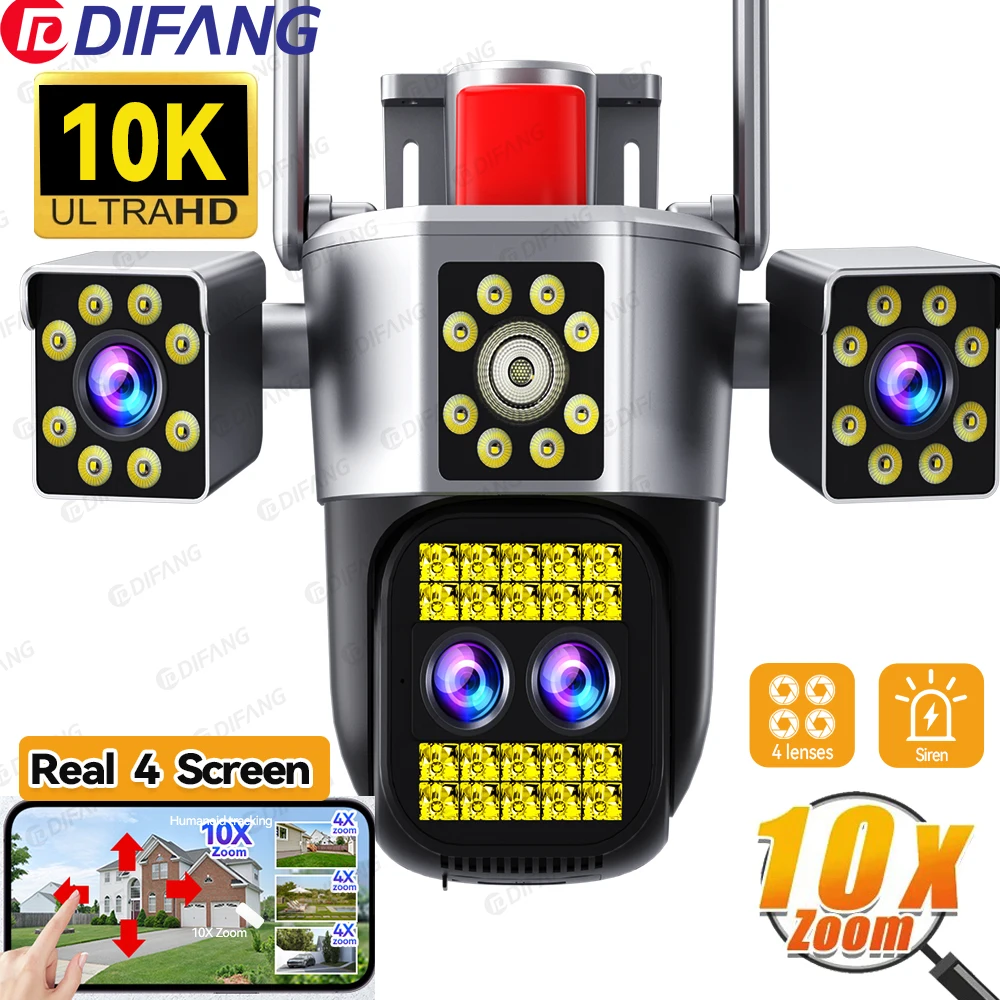 

10K UHD WiFi Camera Four Screen Four Lens CCTV 10X Zoom Auto Tracking Video Surveillance O-KAM Home Security Cameras 20MP