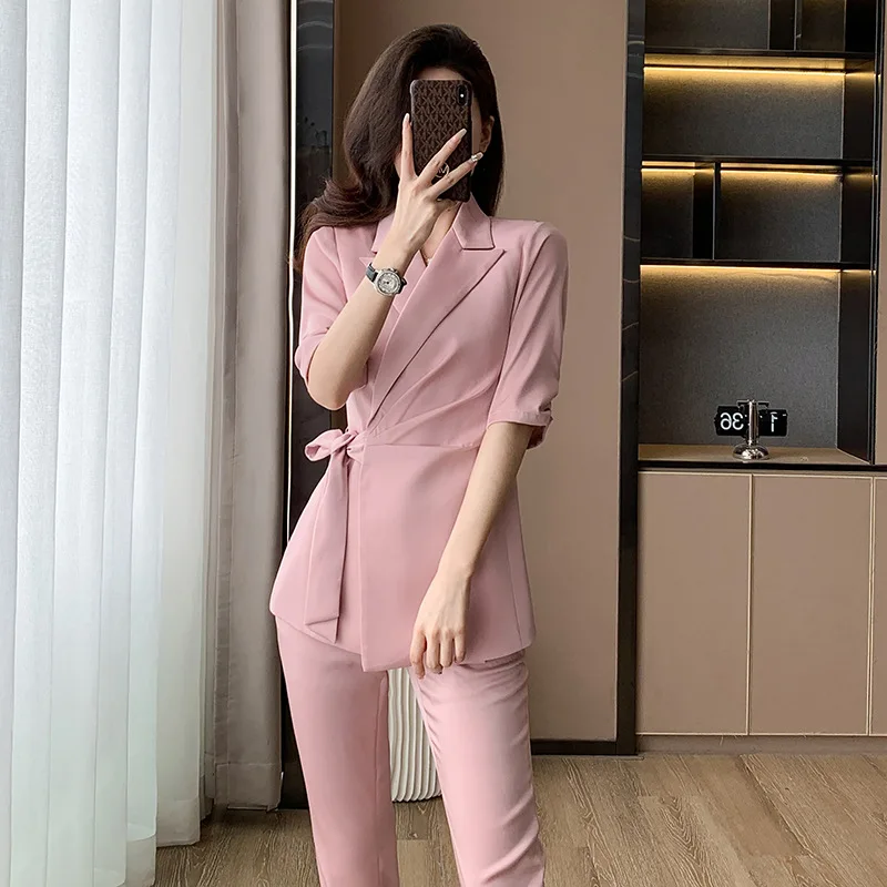 High-End-Rosa Anzug Women2024New Sommer Koreanischen Stil Spitze-up Business Tragen Hohe Gefühl Temperament Büro Anzüge