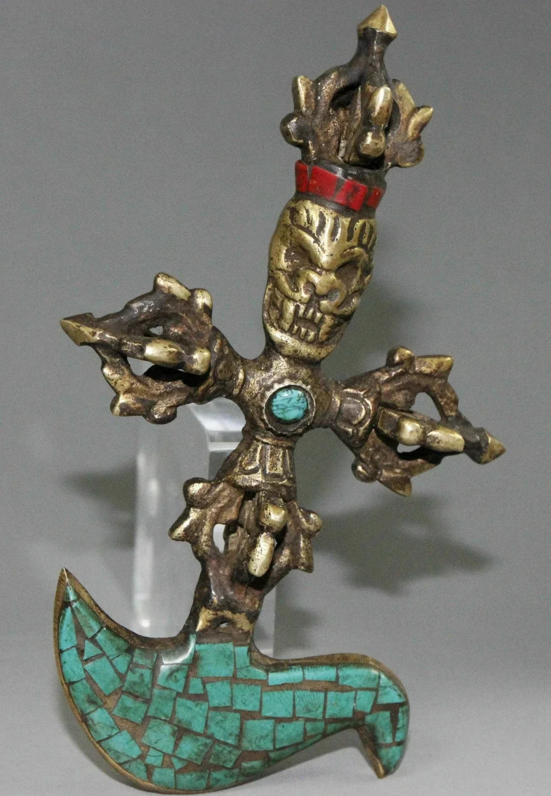 Old Tibet Tibetan Turquoise Bronze Manjushri Wisdom Sword Vajra Statue