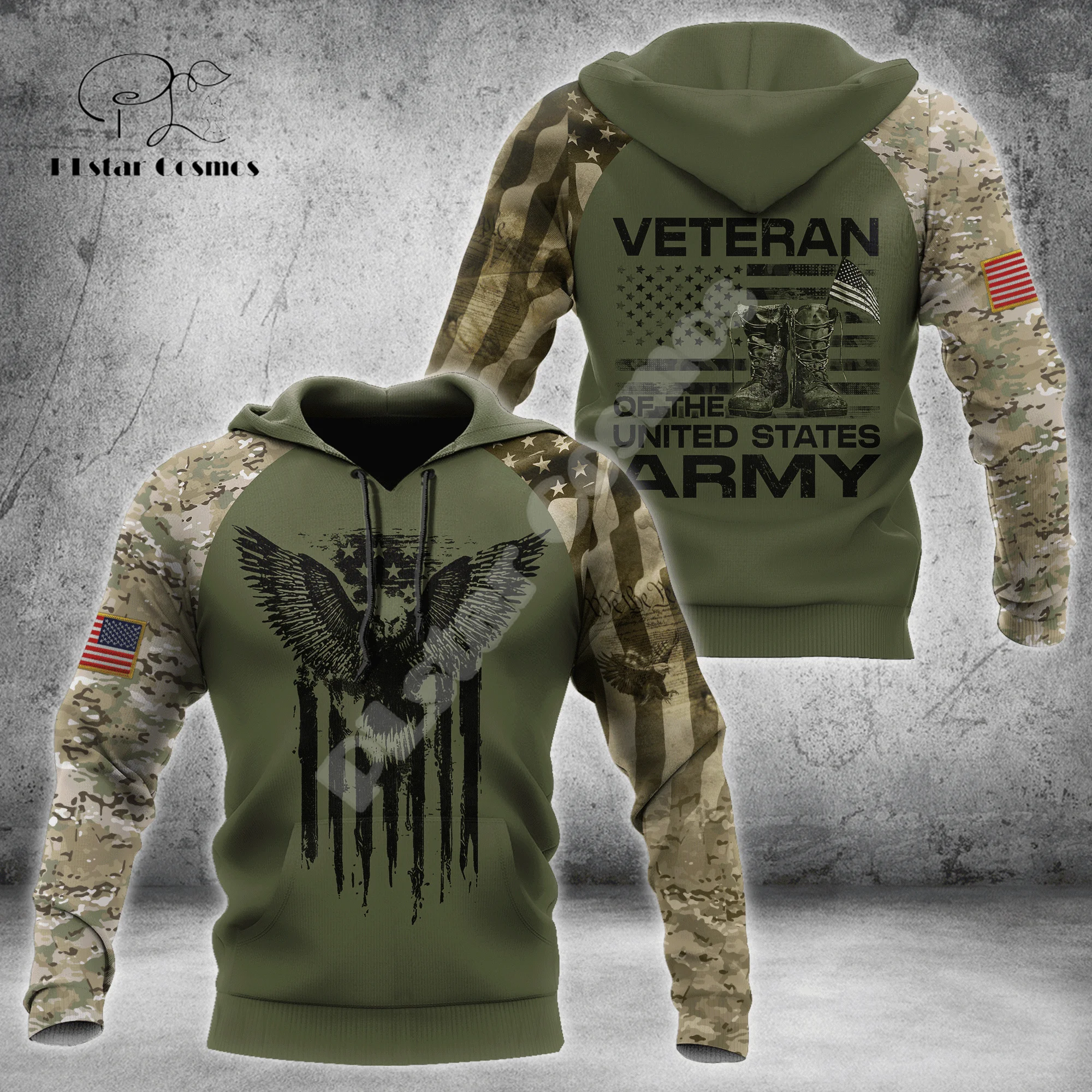 

Custom Name Army Military Veteran Soldier Camo Eagle Long Sleeves Tracksuit 3DPrint Pullover Streetwear Casual Jacket Hoodies A8