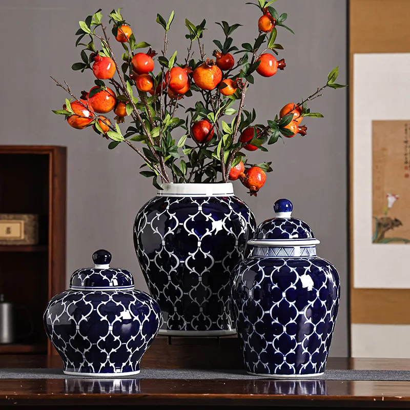 Сине-белая фарфоровая ваза, украшения, цветочная композиция, керамика в китайском стиле, американское украшение, ретро фарфор для крыльца