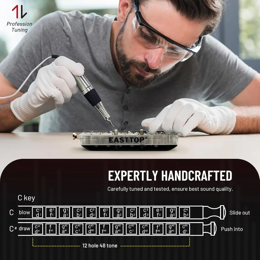 EAST TOP محدث FORERUNNER 2.0 بدون صمامات هارمونيكا لوني 12 فتحة 48 نغمة G مفتاح لوني الفم الجهاز هارمونيكا للإعلان