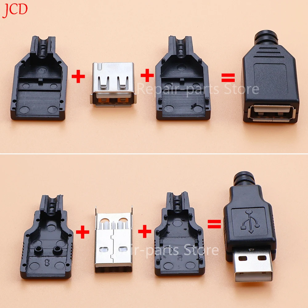 USB 2.0 Type A Male Adapter Female Socket USB 4 Pin Plug Socket Connector with Plastic Cover Type-A DIY Kits