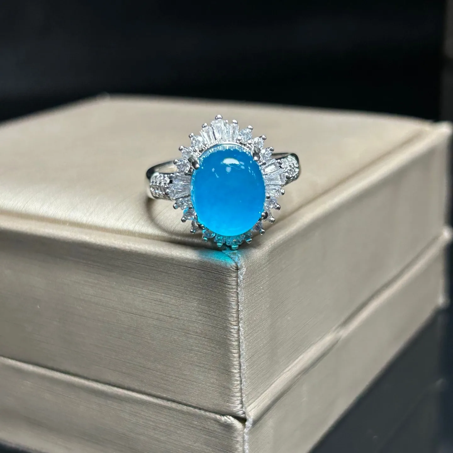 Real Natural Inlay Ice Blue Burmese Jade Jadeite Archaistic Amulet Ring