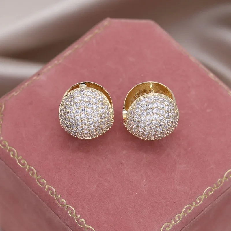 2023 Korean New Design Fashion Jewelry 14K Gold Plated double Full Zircon Round Earrings Luxury Women's Party Accessories