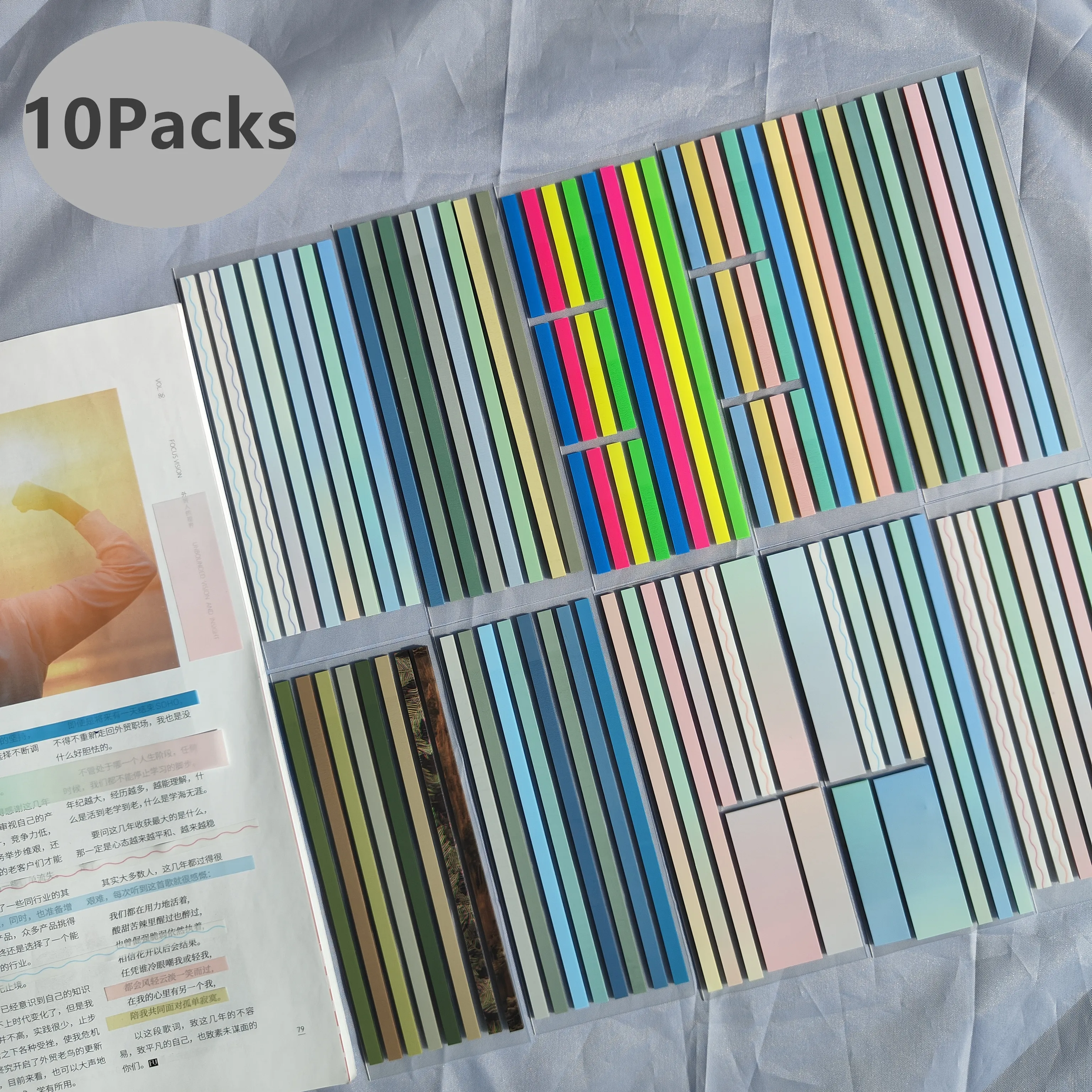 Notas Adhesivas transparentes autoadhesivas Kawaii, marcadores de libros de anotación, marcador de página, papelería, 10 paquetes, 11 paquetes