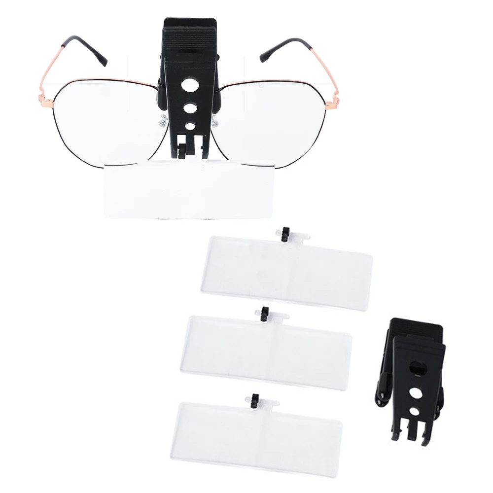 1.5X/2.5X/3.5X Magnifying Glass Optical Instruments Folding Clip On Eyeglass Loupe 3Lens Acrylic Clip-on Glasses Clip Magnifying