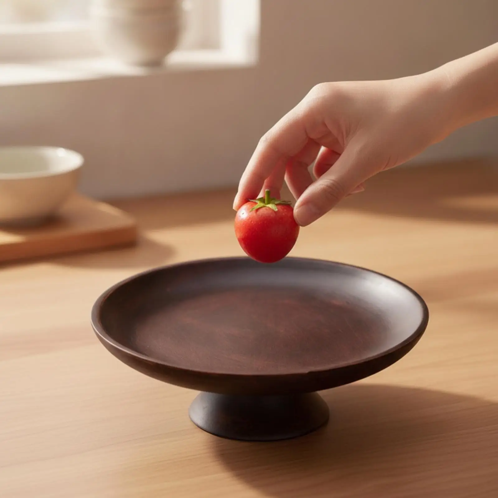 Fruit Tray with Pedestal Wood-Grain Pedestal Fruit Stand Elevated Bamboo Cake Stand for Hosts, Tabletop, Tea Room