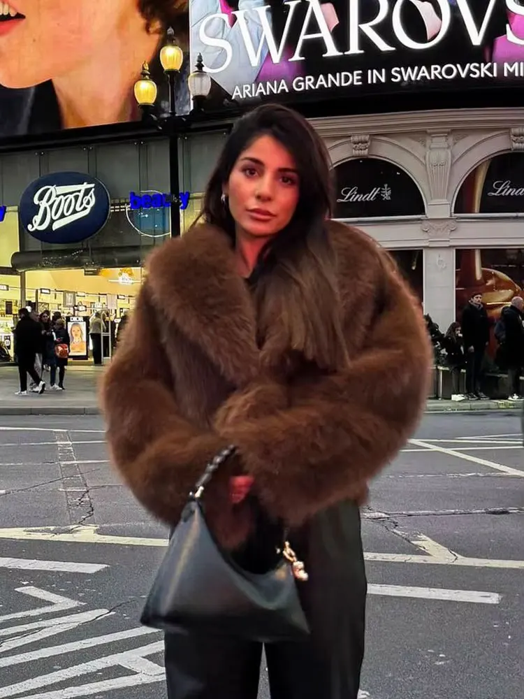 

HH 2024, женская свободная верхняя одежда с отложным воротником, женские однотонные куртки из искусственного меха, повседневное теплое зимнее пальто с длинными рукавами