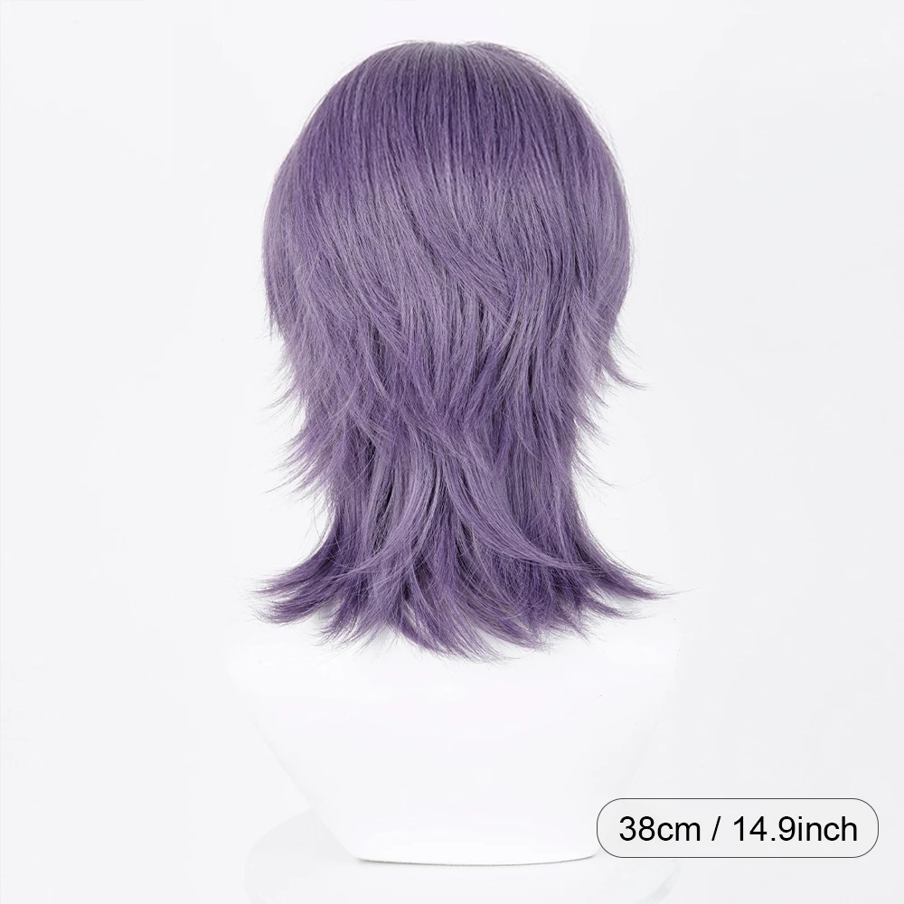 Purple Short Straight Synthetic Wig Middle Part Anime Game Cosplay Fluffy Mullet Head Wig for Daily Party - Image 2