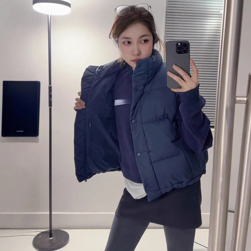 سترة نسائية بغطاء رأس منتفخة قصيرة خفيفة الوزن دافئة مبطنة بدون أكمام جاكيت مريح لملابس الشتاء الخارجية غير الرسمية للاستخدام اليومي بأربعة أنماط شبكية #5