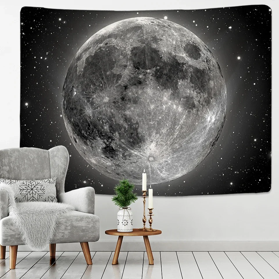 Black and white moon tapestry starry sky print tapestry wall living room room decoration 70X100CM 100X150CM