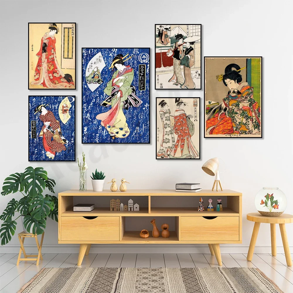 Japanese Geisha - Kyosai Eisen Japanese art, Ukiyoe posters, Asian decoration, Japanese women, kimono, geisha illustrations,