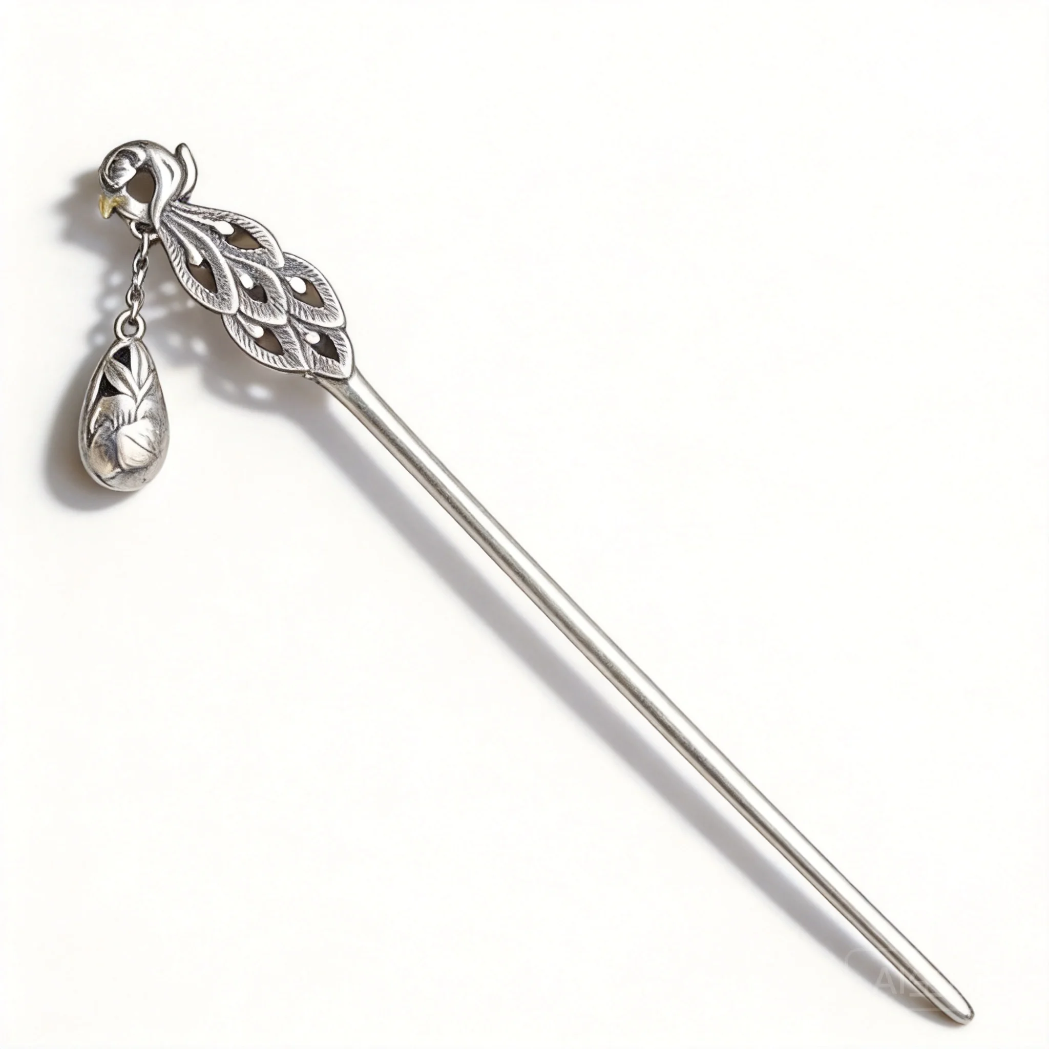 Auspicious Chinese Phoenix Peony Tassel Thai Silver Plated Long Hair Stick Vintage Court Hanfu For Women Luck Blessing Hairpin