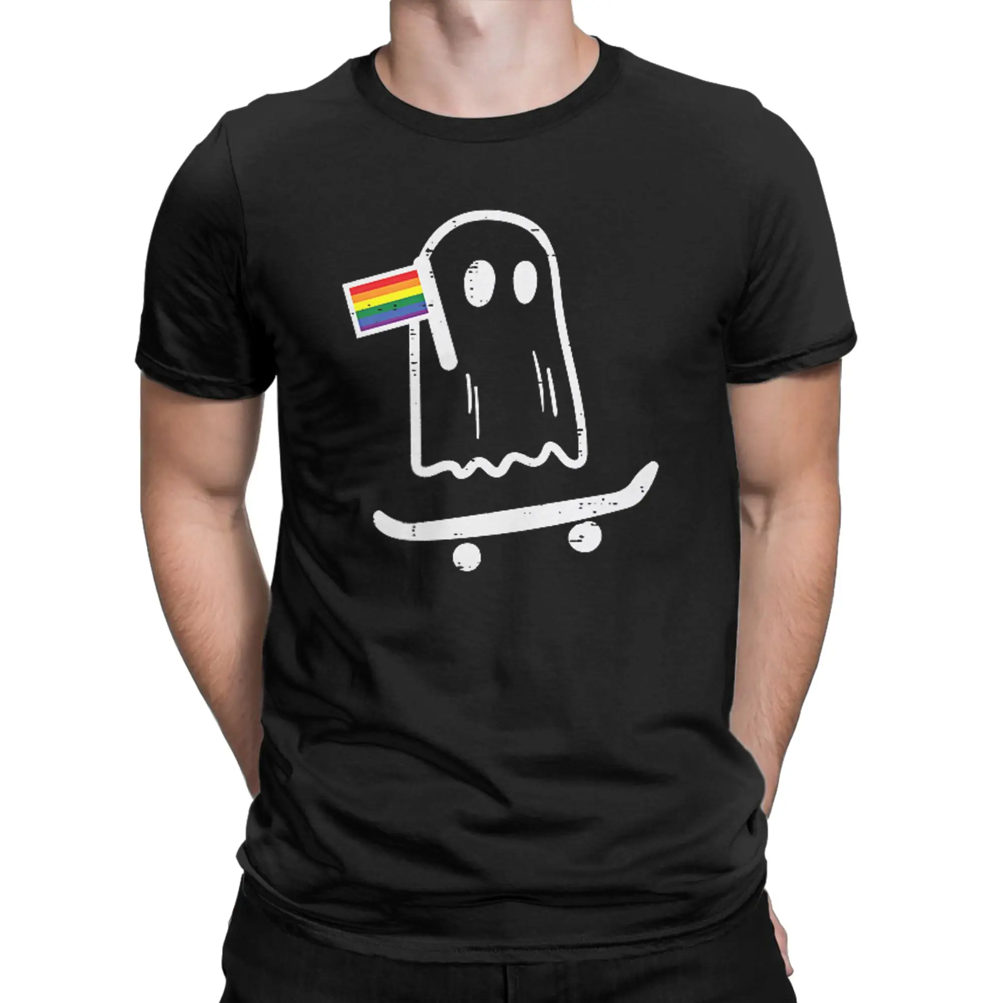 Pride Shirt Gay Ghost Skateboard Rainbow Flag LGBT Graphic T-Shirt Summer  Aesthetic T Shirts 100% Cotton Tshirt For Couple Tops