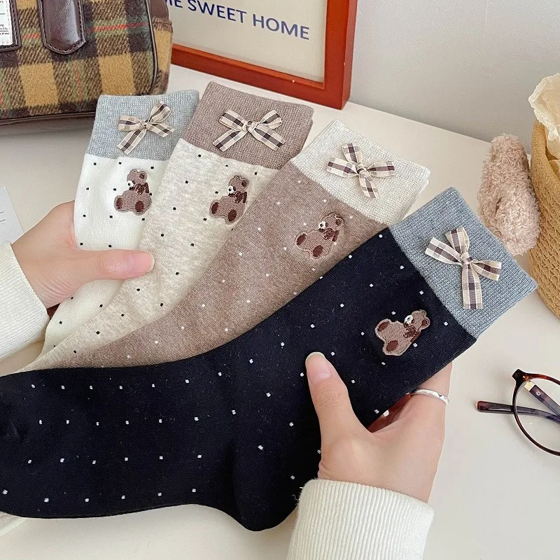 Damessokken Japanse cartoon beer boog Kawai zoete schattige veelzijdige sokken adem comfortabele katoenen sokken van hoge kwaliteit voor meisjes