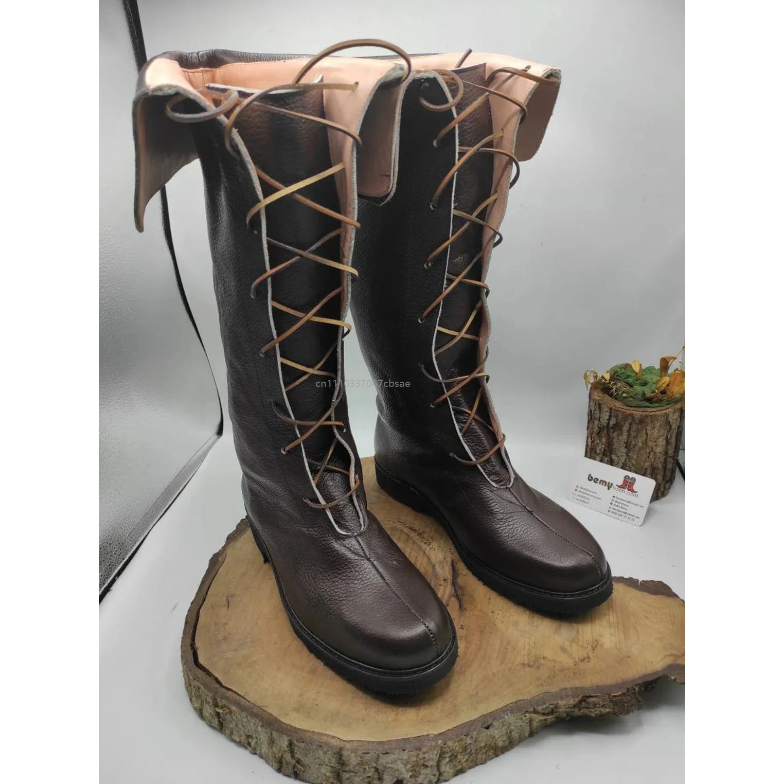 Medieval Men Gothic Pirate High Boots Adult Accessory Halloween Cosplay Footwear Boot Steampunk Knight Lace Up Fashion Shoes