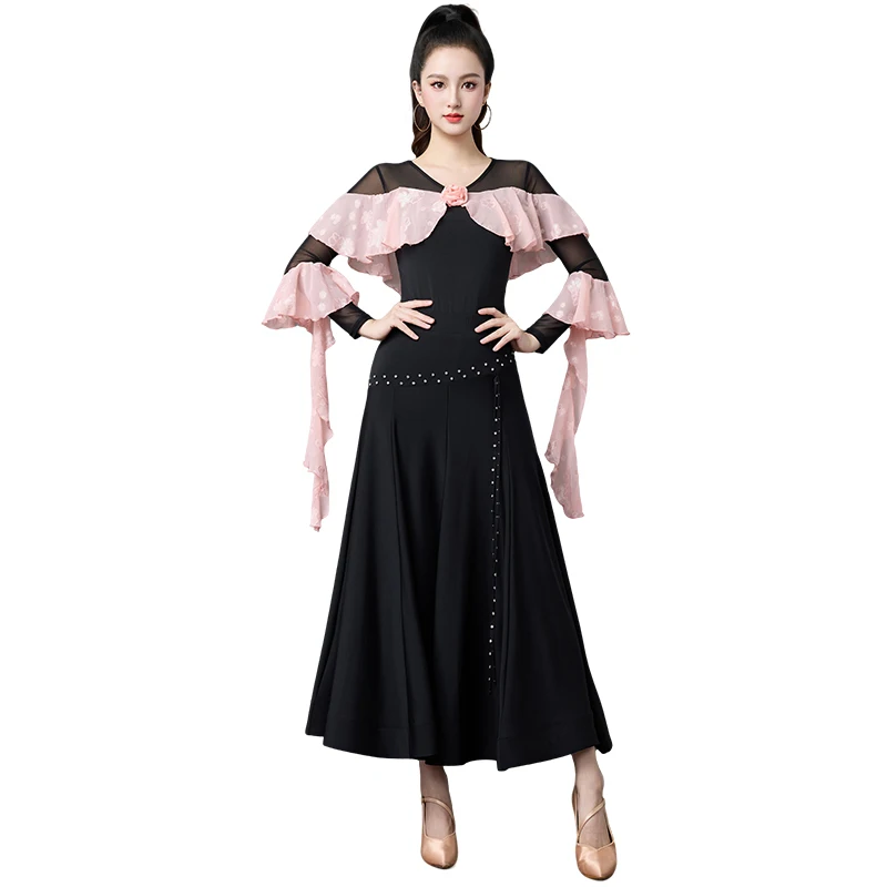 Danza moderna 2026 Valzer standard nazionale delle nuove donne Pratica di danza sociale Top a maniche lunghe Mezza gonna Abito da ballo XH3952