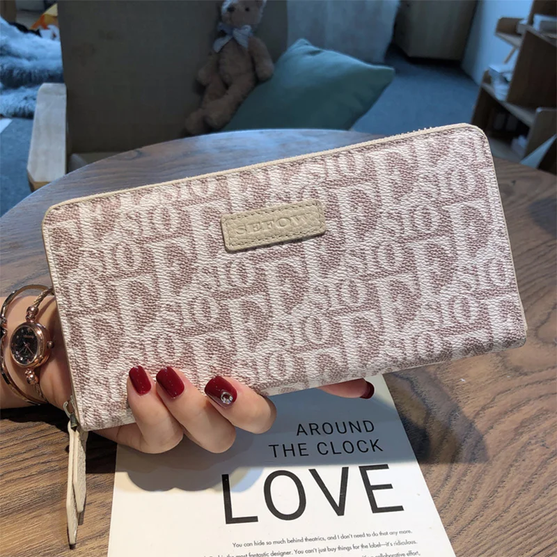 2024 New Women Wallets Letter Pattern Long Wallet Real Leather Female Purse For Cell Phone Calfskin Clutch Bag Brand Card Holder