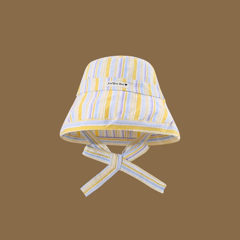 Cappello da pescatore con cravatta a righe carino Cappello da sole estivo nuovo Cappello di protezione solare a tesa larga casual sottile e versatile