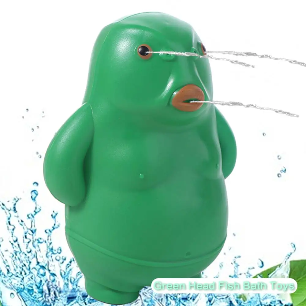 Spray Water Green Head Fish Bath Toys Press Type Small Press Water Spray Toy Cartoon Long Range Swimming Water Toys Summer