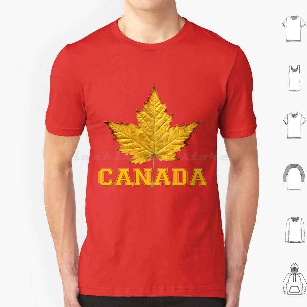 Canada Sporty / Varsity Souvenir T Shirt Cotton Men Women DIY Print Canada Canadian Souvenir Designer Maple Leaf Flag Yellow