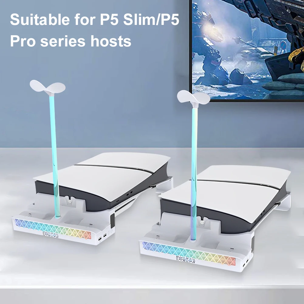 حامل تبريد أفقي لجهاز PS5 PRO/قوس أفقي نحيف مقاوم للتآكل وحدة تحكم مزدوجة رف شحن وحامل سماعة الرأس
