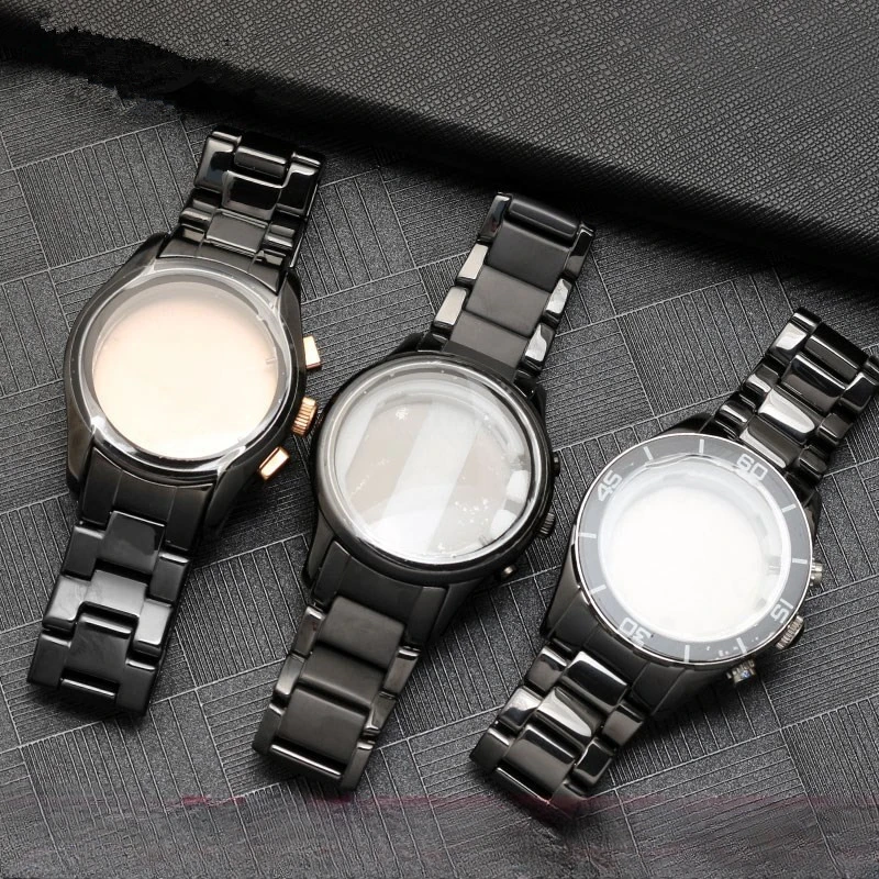 Ceramics Replace Watchbands for Armani Ar1400/1410/1421/1440/1451/1452 Double Press Buckle with Tool Black Watch Strap