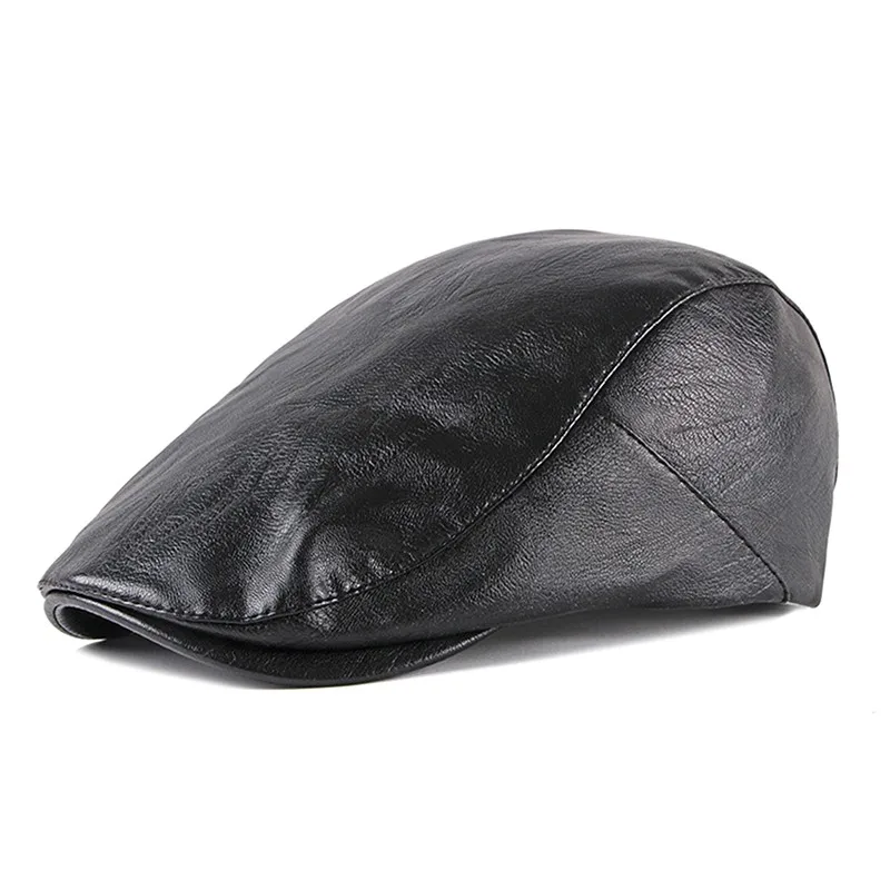 Retro PU Leather Newsboy Cap Men Women British Berets Visors Caps Office Party Painter Hat England Style Autumn Beanies Leisure
