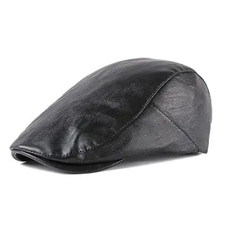 Retro PU Leather Newsboy Cap Men Women British Berets Visors Caps Office Party  Painter Hat England Style Autumn Beanies Leisure