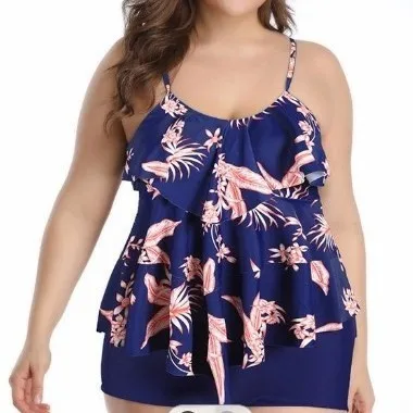 Tankini Woman Bikini Plus Size Tankinis Tummy Control Swimsuit Ruffle Trim Floral Print High Waist Shorts Two Piece Swimsuit