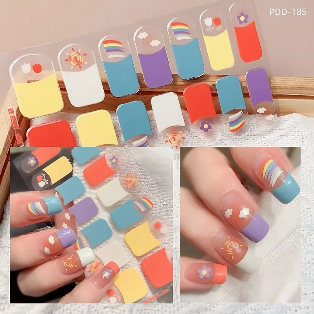 

Waterproof 14Strips Gel Nail Stickers Floristic Semi Cured Nail Patch Full Cover Gel Nail Polish Strips DIY Nail Art Making