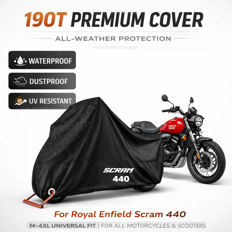 For Royal Enfield Scram 440 2024 2025 190T Motorcycle Cover Waterproof Dustproof UV Protection All Season