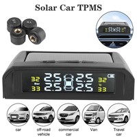 Wireless Tire Pressure System + 4 External Sensors Intelligent Temperature Warning LCD Display Car TPMS USB Solar Powered