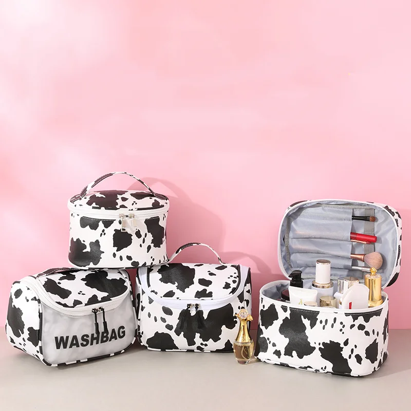 New waterproof Cow Pattern PU Makeup Bag Korean Version Large Capacity Portable Toileting Storage Bag For Women