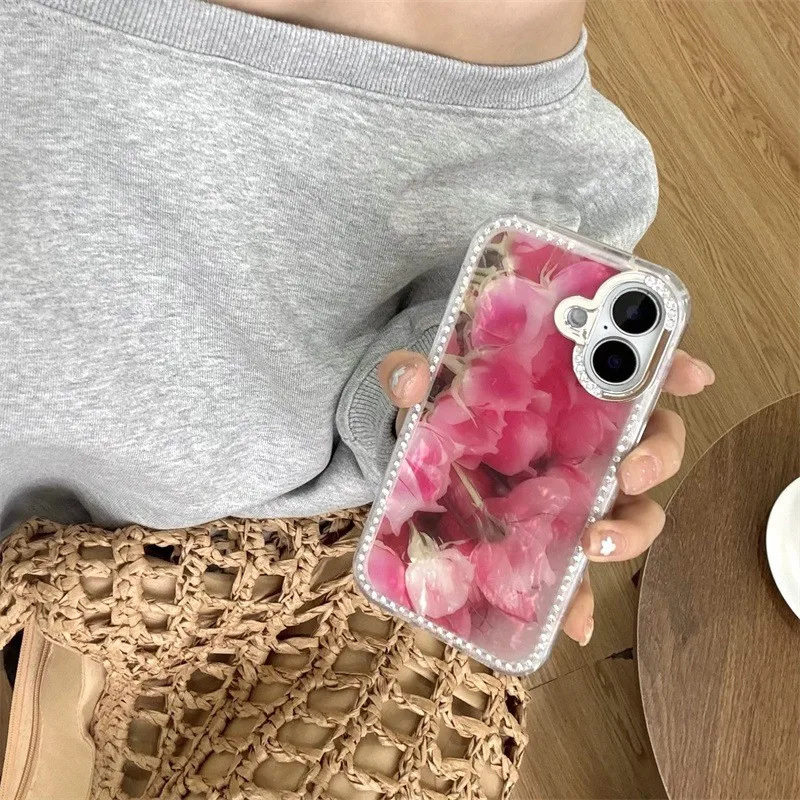 

Colorful oil painting of flowers Flash Diamond Phone Case For IPhone 16 15 14 13 Pro Max Rhinestone Cover
