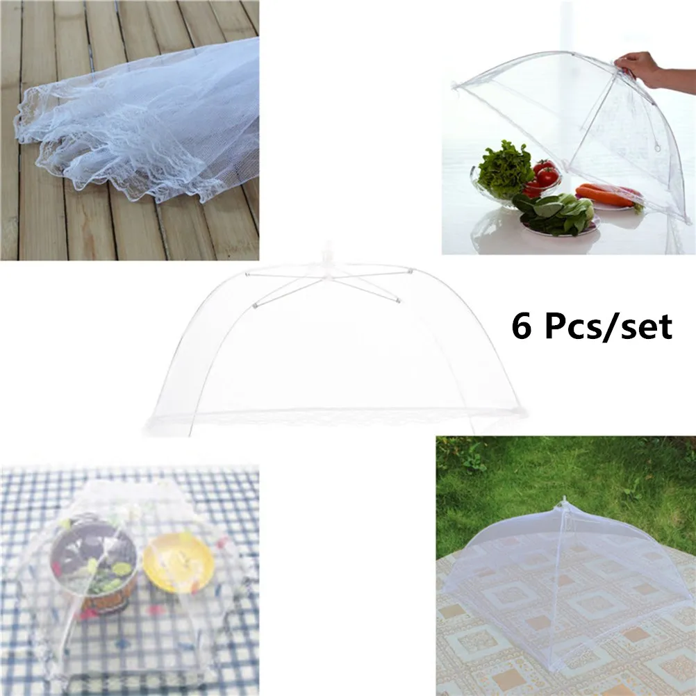 

6 Pcs Food Covers Mesh Anti-fly Picnic Nets Camping Pop-Up Tent Umbrella Kitchen Bar Protects Bugs Insects Outdoor Party BBQ