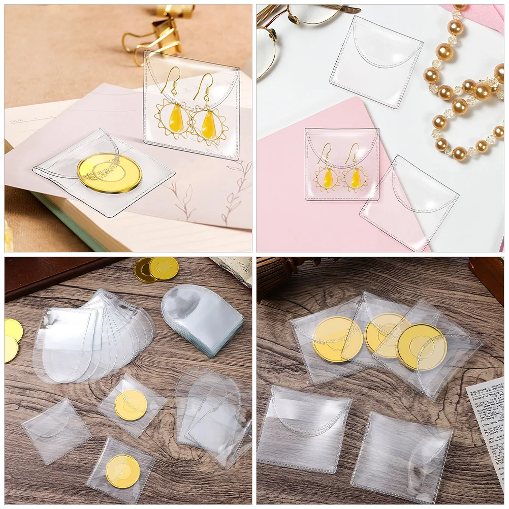 50 stks Muntmouwen Houders Doorzichtige Pvc Plastic Zakken Voor Munt Verzamelbenodigdheden Opslag Display Geld Sieraden Stempel Badge