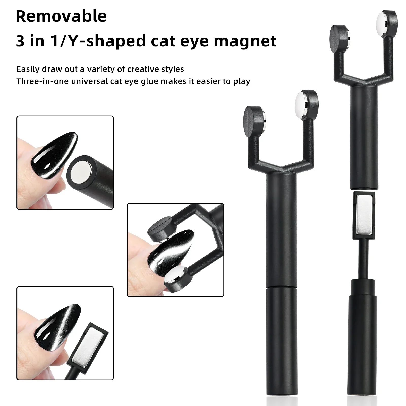 3 in1 Forte staccabile a forma di Y Magnete per unghie Cat Eye Doppia testa Potente bacchetta magnetica per unghie Strumenti per manicure multifunzionali