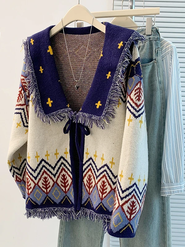 Autumn Winter Design Sensation Women's Sweater Coat Vintage Style Versatile Personality Long Sleeve V-Neck Knitted Cardigan