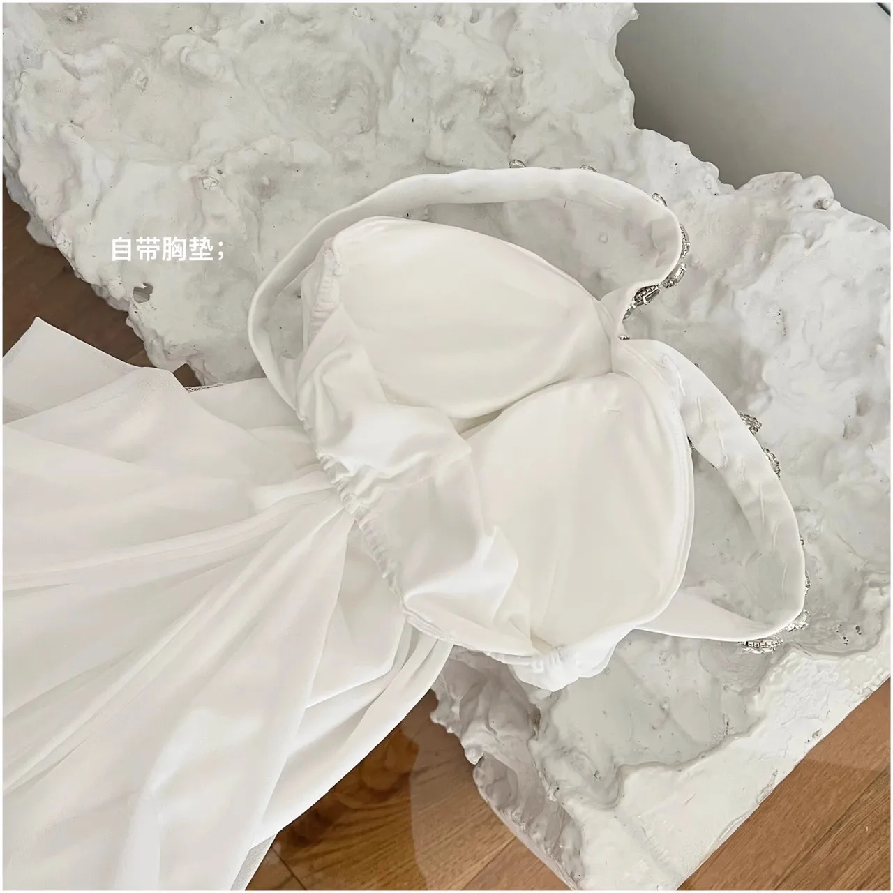 Branco halter sem mangas vestido feminino elegante bainha streetwear verão férias festa vestidos bodycon chique roupas senhora