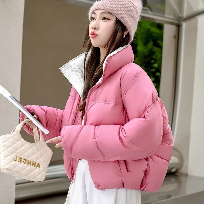 Parki damskie ze stójką, długi rękaw, grube płaszcze, krótki płaszcz, jednolite, zapinane na zamek, łączone kurtki, kieszenie, casualowe, eleganckie, jesień-zima