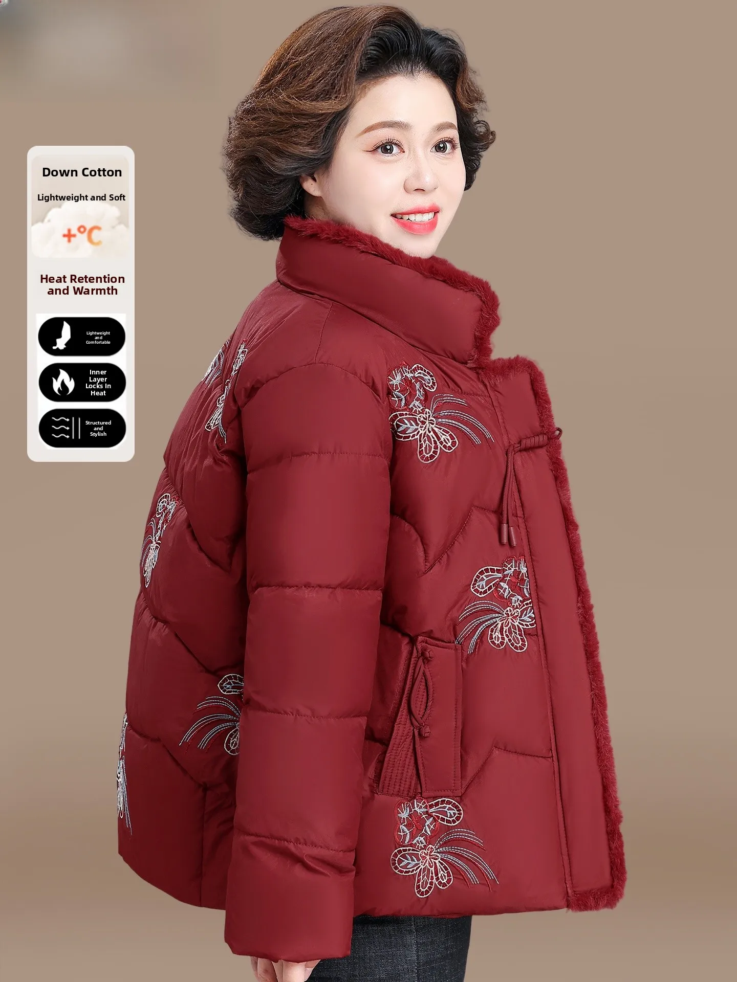 

Модная зимняя хлопковая куртка для мам и бабушек в традиционном китайском стиле, теплая, с наполнителем из полиэстера, большие размеры, женское пальто