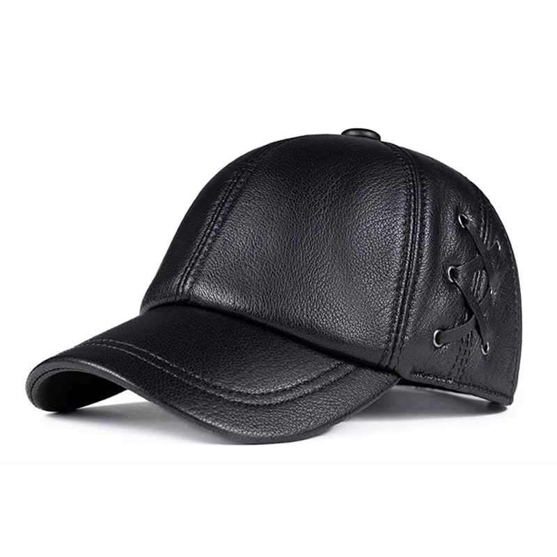 Fashion 2023 Men\'s Genuine Leather Baseball Cap Hat Brand New Style Spring Brand New Style Winter Russian Warm Winter Caps Hats