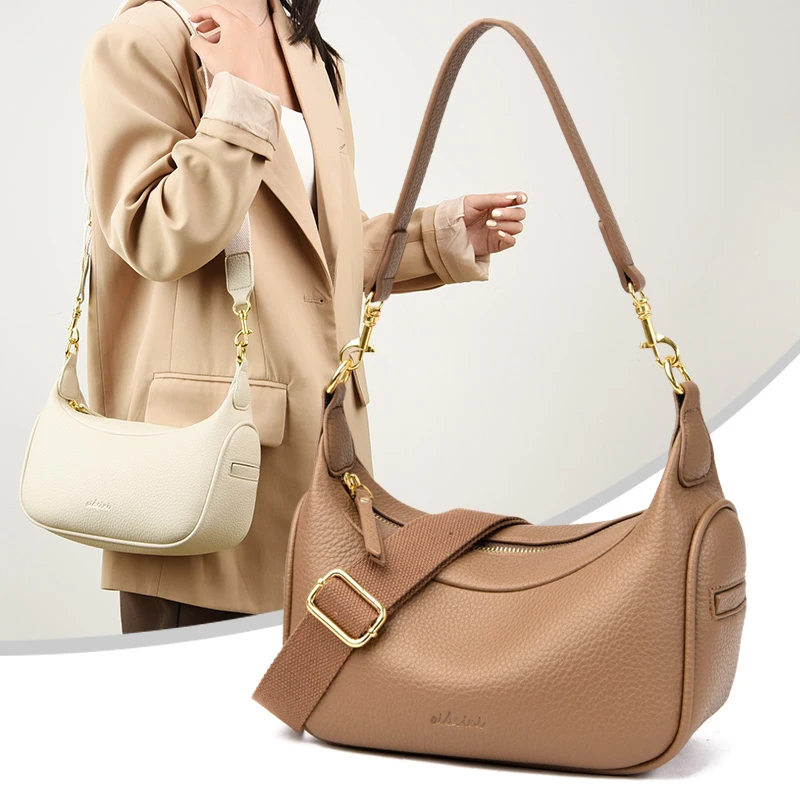 2024 New Fashionable Simple Message Geniune Leather Women Shoulder Bags Casual High Capacity Popular Multifunction Big Pockets