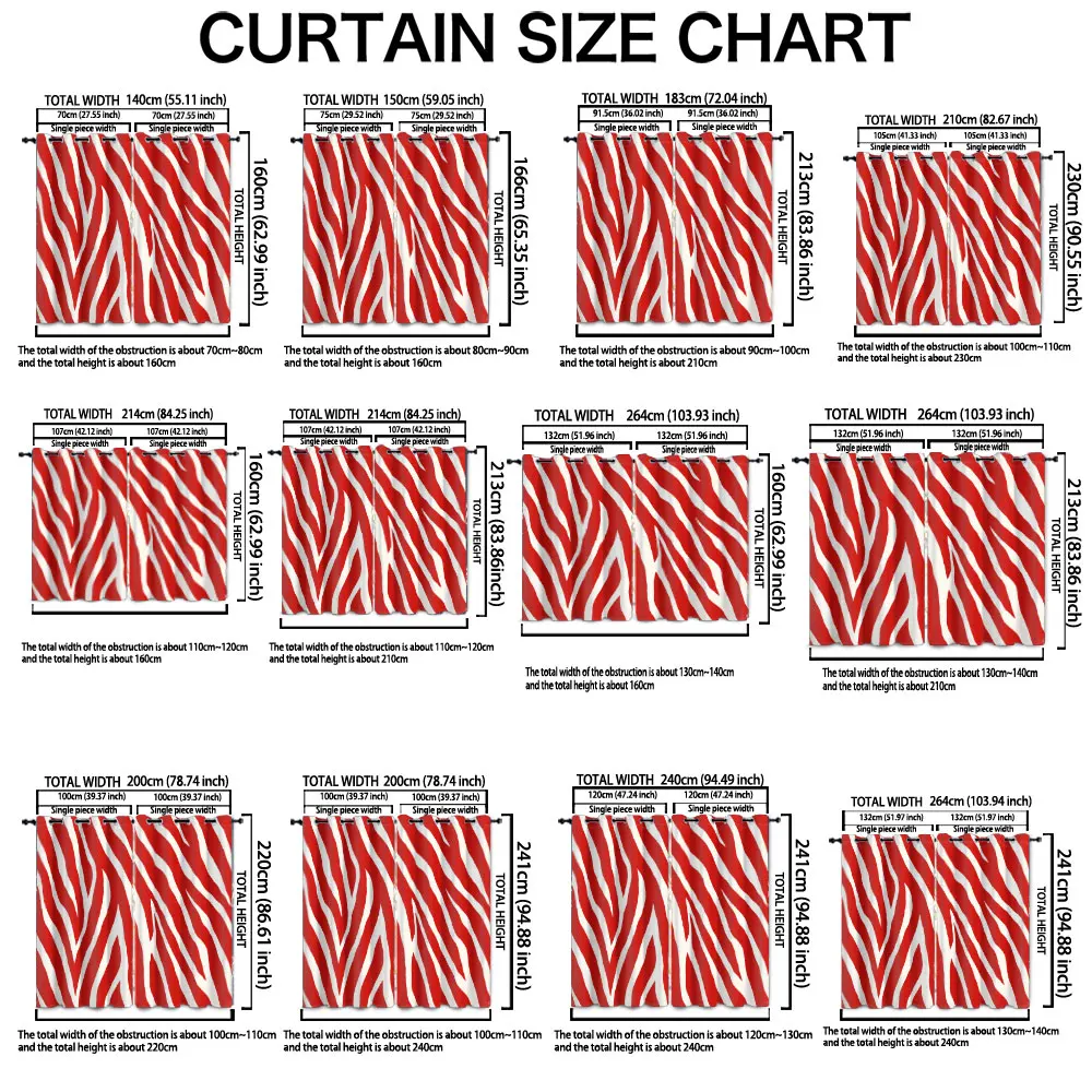 90g Double Opening Curtain Red Zebra Stripe Print Curtain for Home Decor Living Room Bedroom