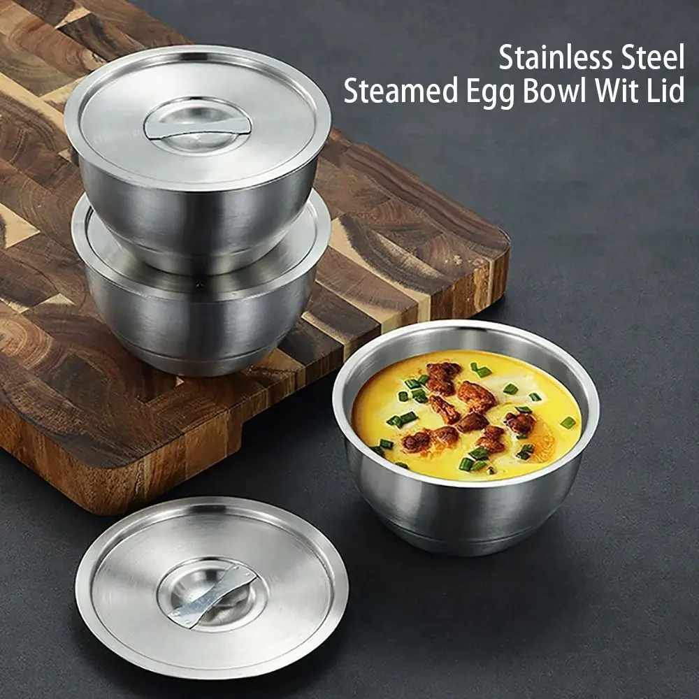 Stainless Steel Rice Bowl With Lid Soup Bowl Steamed Rice Bowl Anti-Scalding Child Small Bowl Korean Cuisine Kitchen Tableware