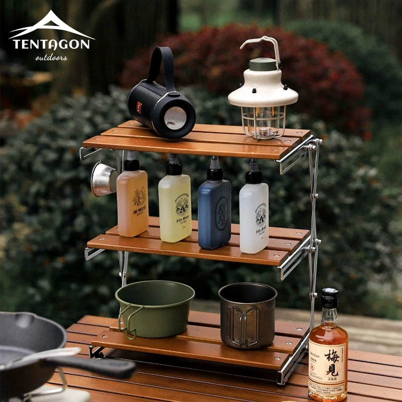 

Стойка для кемпинга, портативная трехъярусная стойка Oak$ Shabili, уличная полка для хранения, складной складной стол для пикника, кемпинга, барбекю
