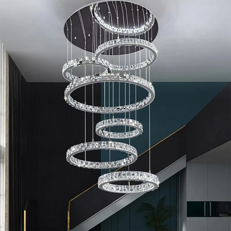 

High End Crystal Chandelier Villa Living Room Lighting Fixtures Duplex Building Loft Staircase Lighting Designer Recommendation